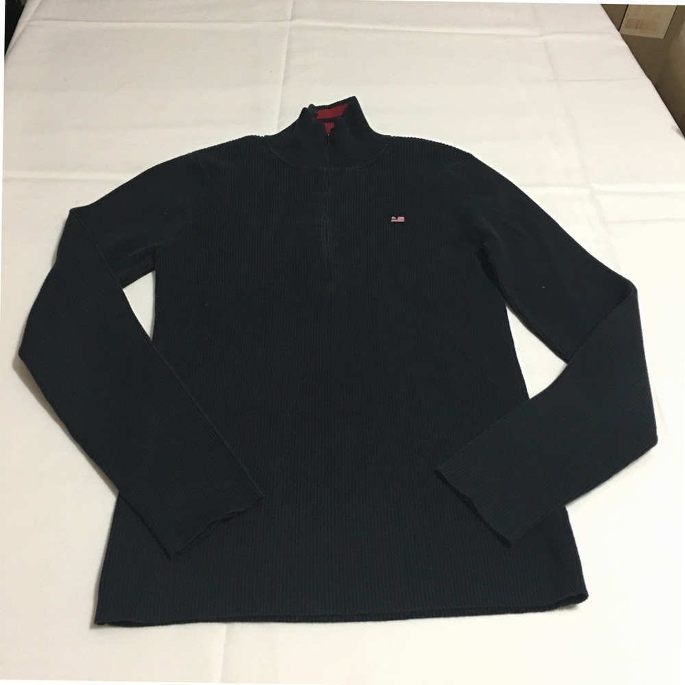 Ralph Lauren Polo Jeans Quarter Zip Women Large Navy Blue Ribbed Flag Logo